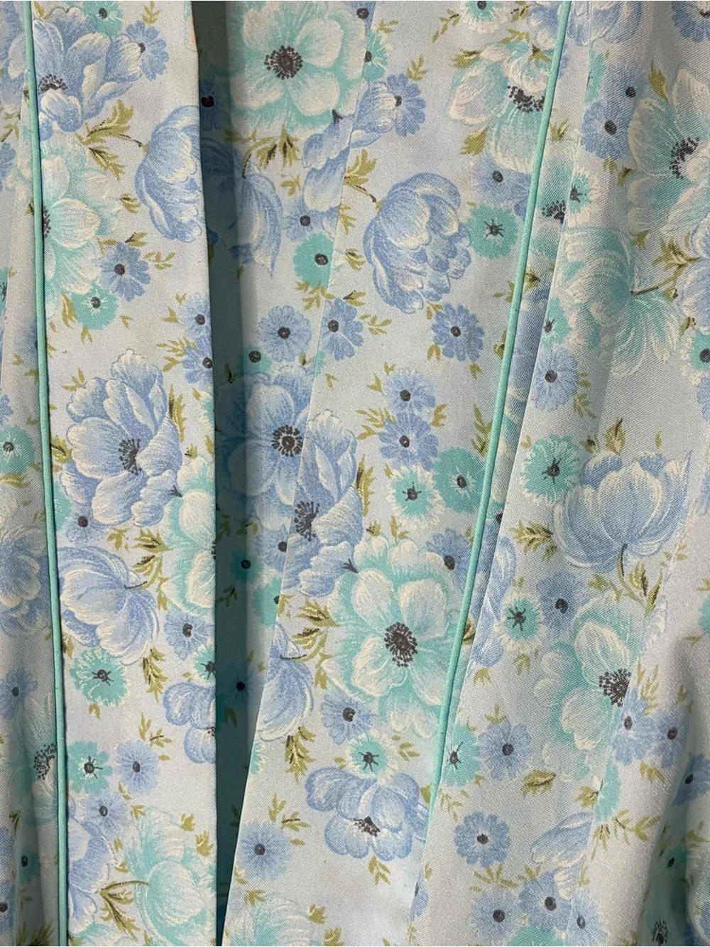 Vintage Christian Dior Lounge Wear Floral Robe Sz L Blue Teal Full Length Pocket